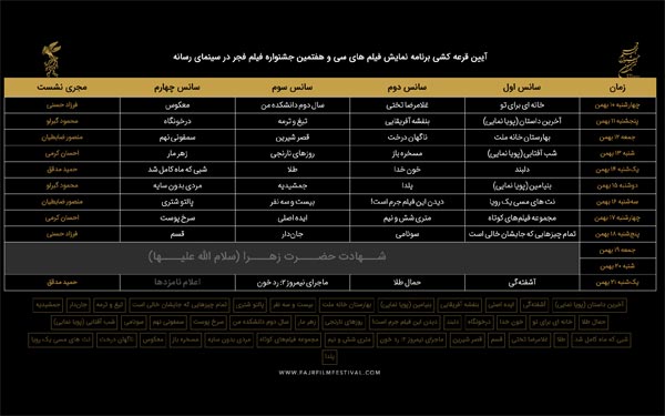 جدول نمایش فیلم ها در سینمای رسانه ها در سی و هفتمین جشنواره فیلم فجر
